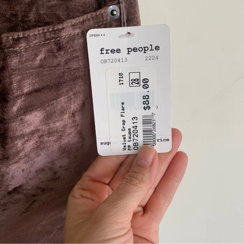 NWT Free People Velvet‎ Crop Flare Pants taupe